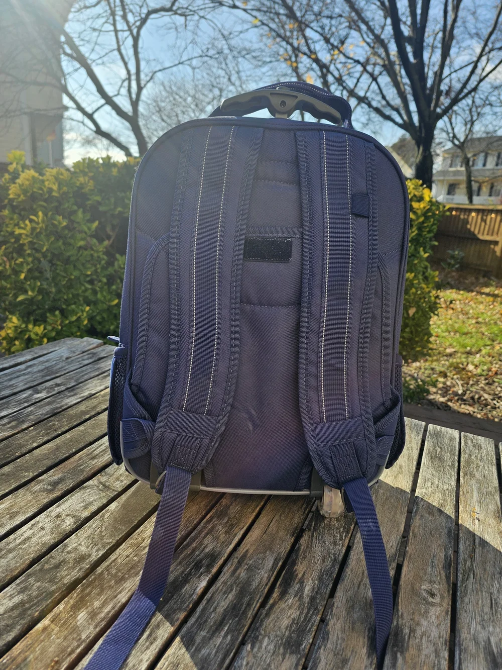 Pottery Barn Kids Striped Navy, Red & Light Blue Roller Backpack